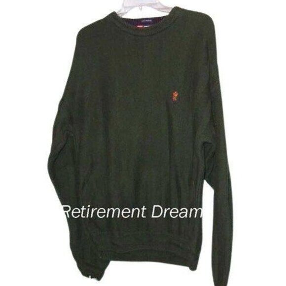 Chaps Ralph Lauren Green Crewneck Sweater Mens L Cotton Blend Embroidered Crest - Picture 1 of 5